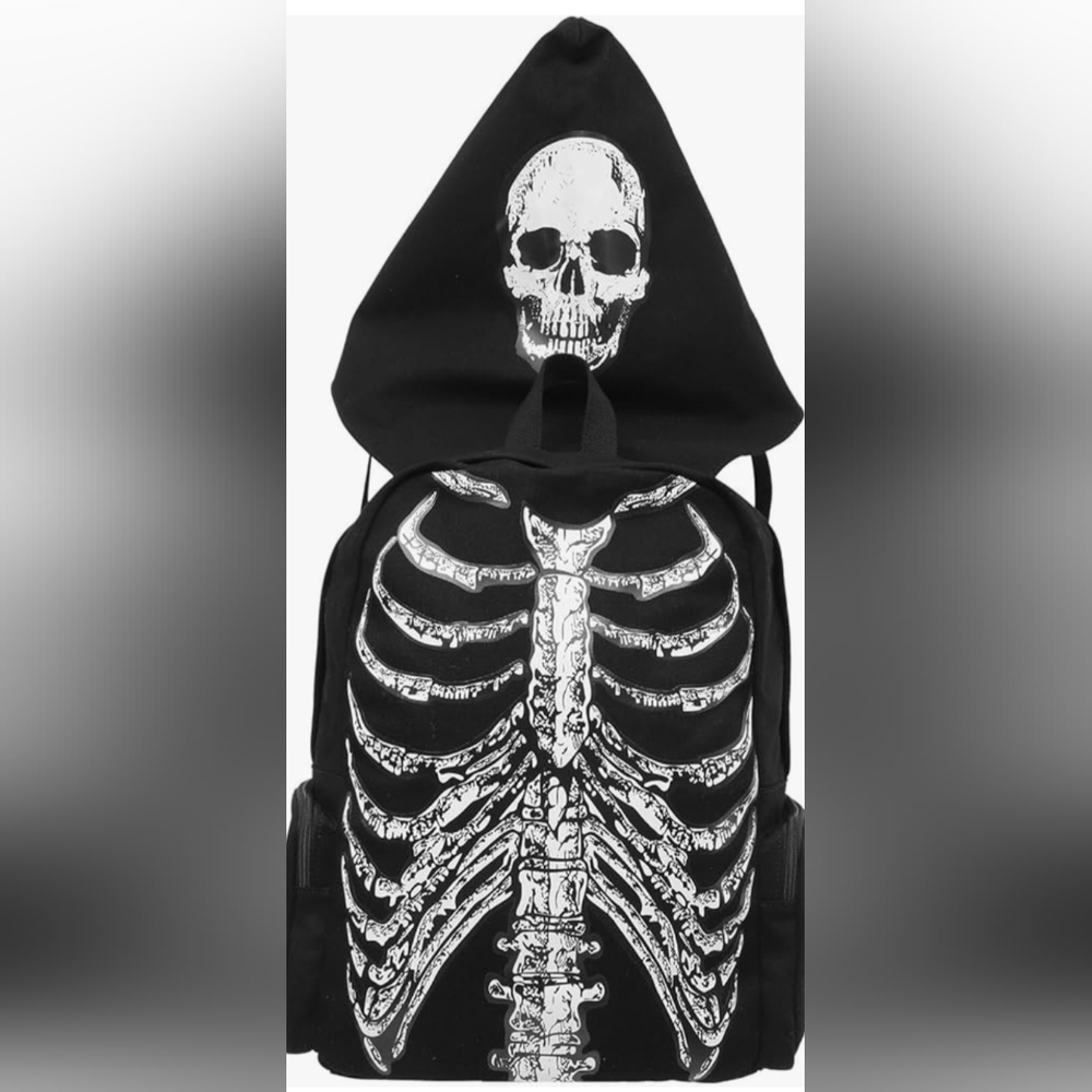 Gothic Skeleton - Skull - Black Canvas Backpack - NEW